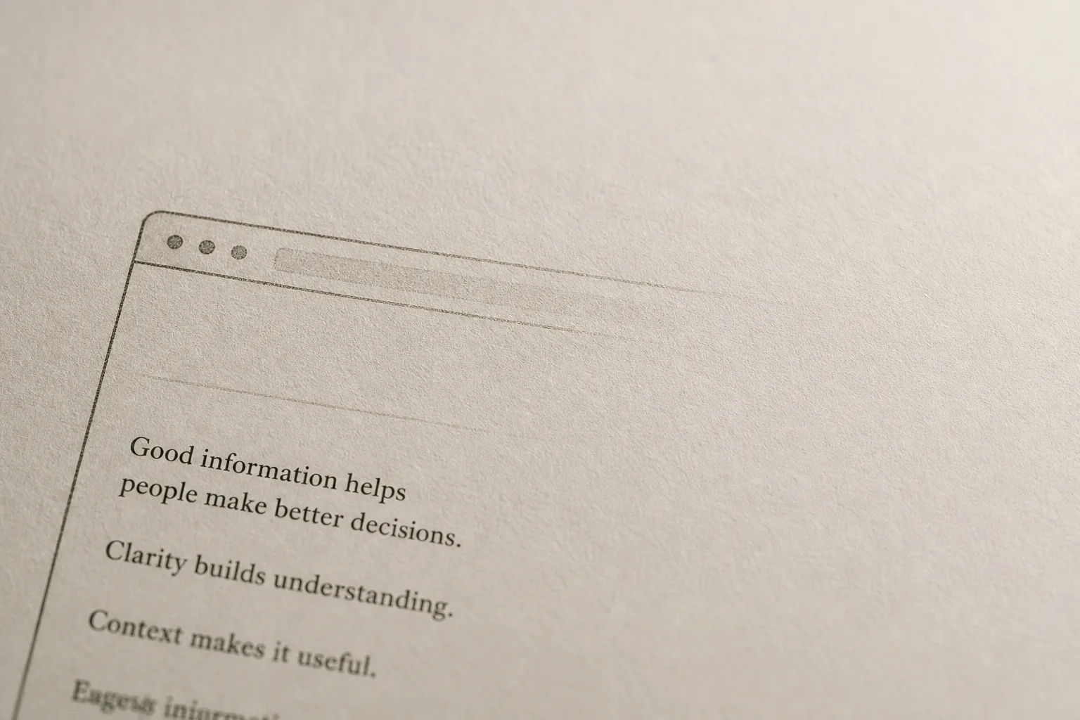 Printed browser window fading into a blank paper surface